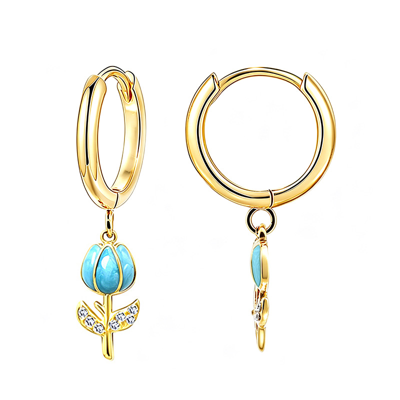 ORECCHINI A CERCHIO CON PENDENTE TULIPANO IN SMALTO E STRASS - FJ2648D039
