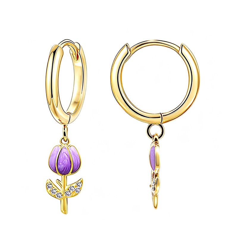 ORECCHINI A CERCHIO CON PENDENTE TULIPANO IN SMALTO E STRASS - FJ2648D039