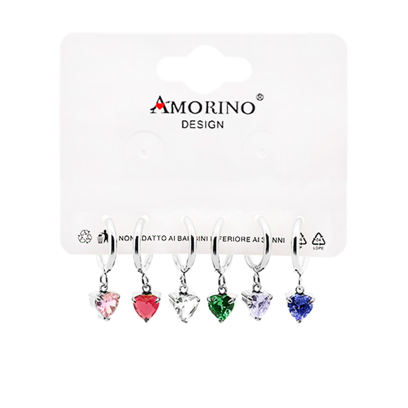 SET DI 6 ORECCHINI A CERCHIO CON ZIRCONIA CUORE - JN2496A875