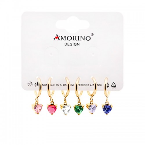SET DI 6 ORECCHINI A CERCHIO CON ZIRCONIA CUORE - JN2496A875