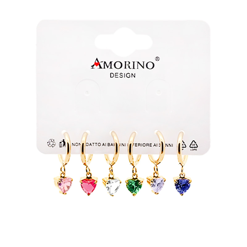 SET DI 6 ORECCHINI A CERCHIO CON ZIRCONIA CUORE - JN2496A875