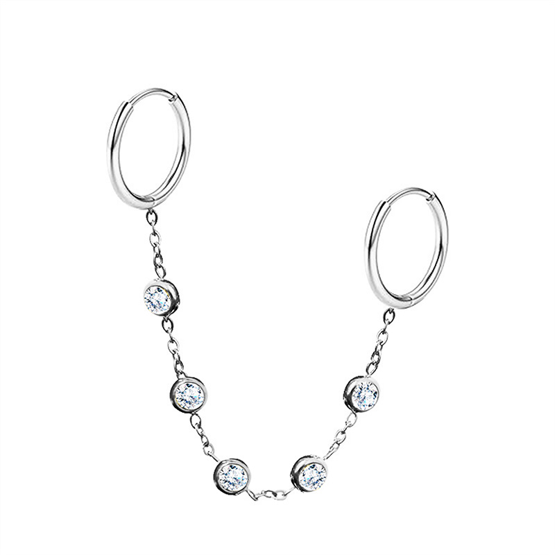 ORECCHINO SINGOLO DOPPIO BUCO CON CATENA E PUNTO LUCE - JN2540C202