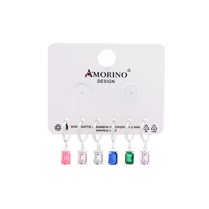 SET DI 6 ORECCHINI A CERCHIO CON ZIRCONE RETTANGOLARE - JN2596C236