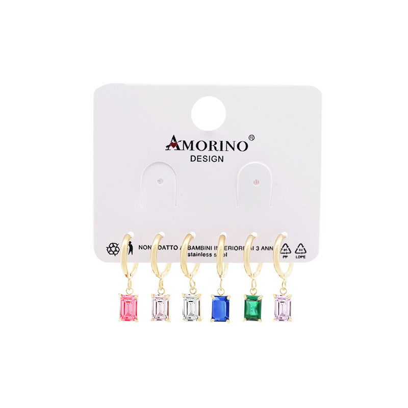 SET DI 6 ORECCHINI A CERCHIO CON ZIRCONE RETTANGOLARE - JN2596C236