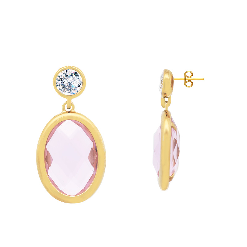 ORECCHINI PENDENTI CON CRISTALLO ROTONDO E OVALE COLORATO - MY25664C246