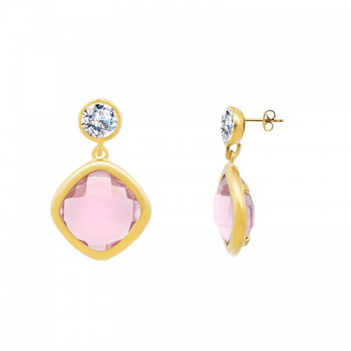 ORECCHINI PENDENTI CON CRISTALLO ROTONDO E QUARATO COLORATO - MY25696C252