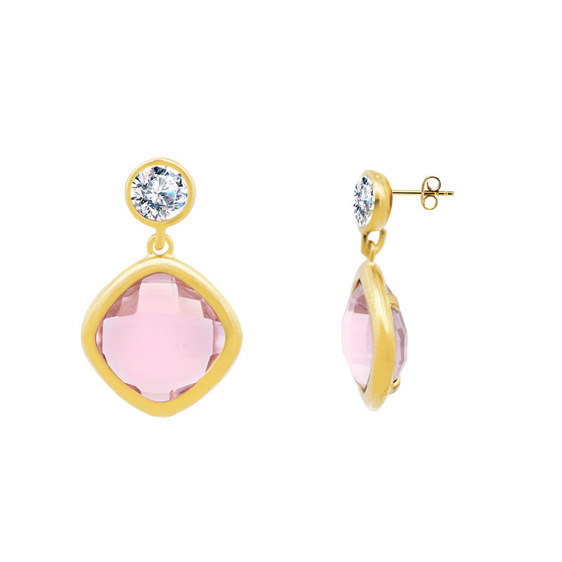 ORECCHINI PENDENTI CON CRISTALLO ROTONDO E QUARATO COLORATO - MY25696C252