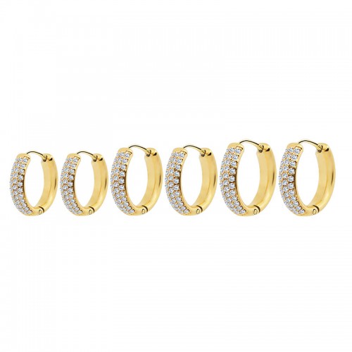 SET DI 6 ORECCHINI A CERCHIO CON ZIRCONI A TRE FILE - MY25712C277