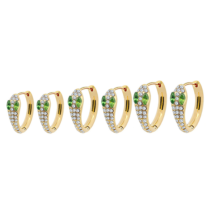 SET DI 6 ORECCHINI A CERCHIO A SERPENTE CON OCCHI VERDI - MY25712C310