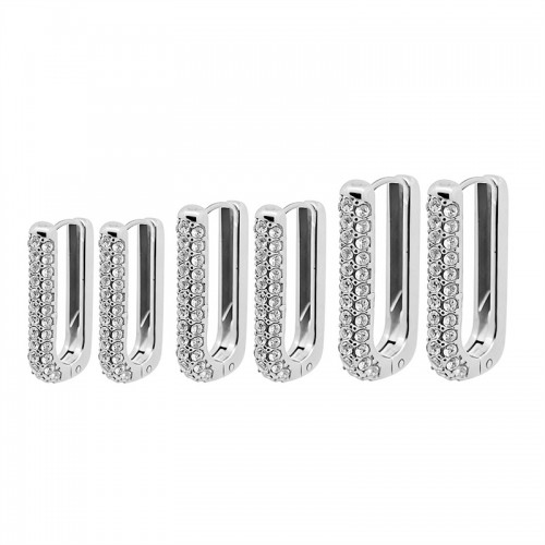 SET DI 6 ORECCHINI A CERCHIO RETTANGOLARE CON PAVÉ DI ZIRCONI - MY25992C307