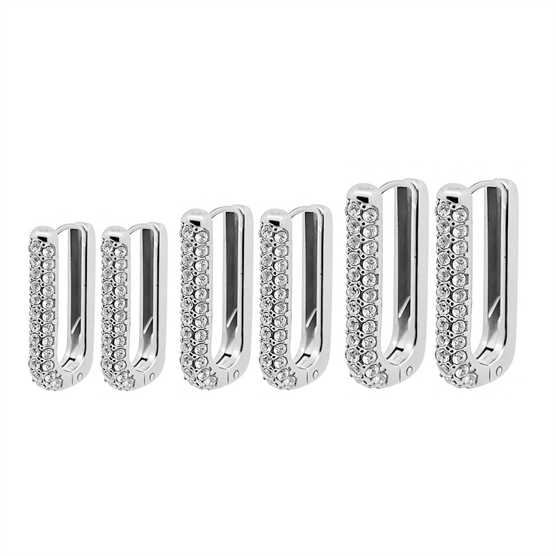 SET DI 6 ORECCHINI A CERCHIO RETTANGOLARE CON PAVÉ DI ZIRCONI - MY25992C307