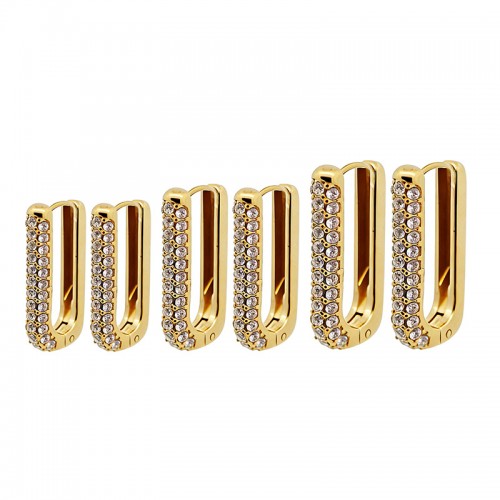 SET DI 6 ORECCHINI A CERCHIO RETTANGOLARE CON PAVÉ DI ZIRCONI - MY25992C307