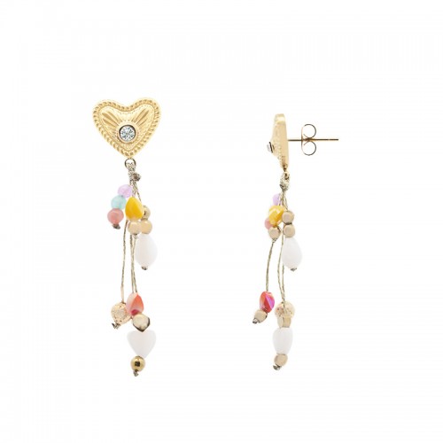 ORECCHINI CUORE CON PENDENTI DI PERLINE - NK2112480F75