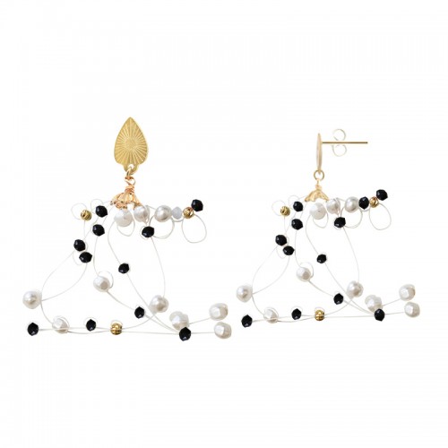 ORECCHINI PENDENTI CON CRISTALLI E PERLE - NK2112480F7