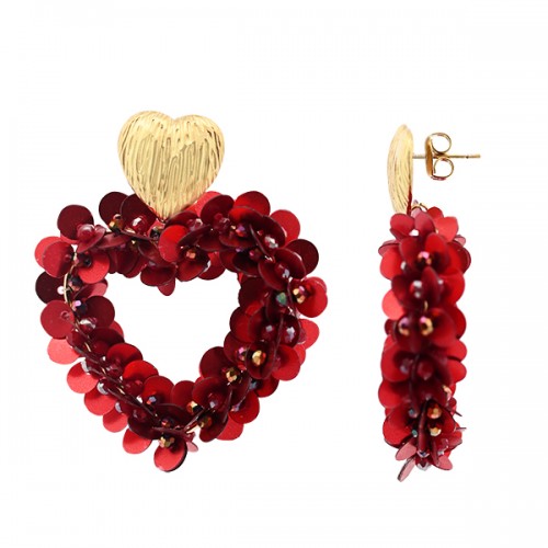 ORECCHINI PENDENTI CUORE CON CRISTALLI E SQUAME DI PESCE  - OY2484A413