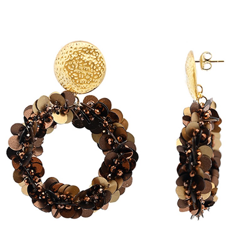 ORECCHINI PENDENTI CERCHIO CON CRISTALLI E SQUAME DI PESCE - OY2484A414