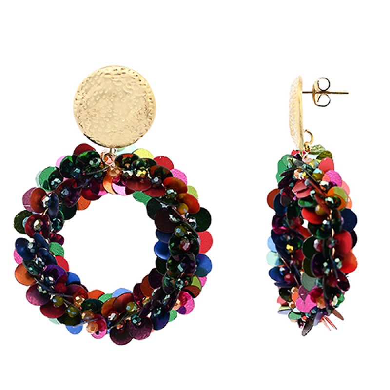 ORECCHINI PENDENTI CERCHIO CON CRISTALLI E SQUAME DI PESCE - OY2484A414