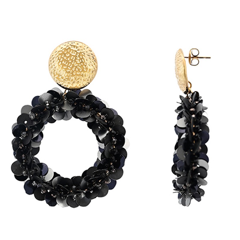 ORECCHINI PENDENTI CERCHIO CON CRISTALLI E SQUAME DI PESCE - OY2484A414