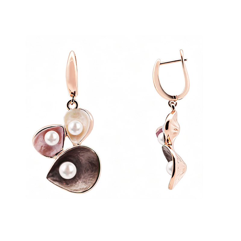 ORECCHINI PENDENTI TRE PETALI SMALTATI CON PERLE - SW2552C490