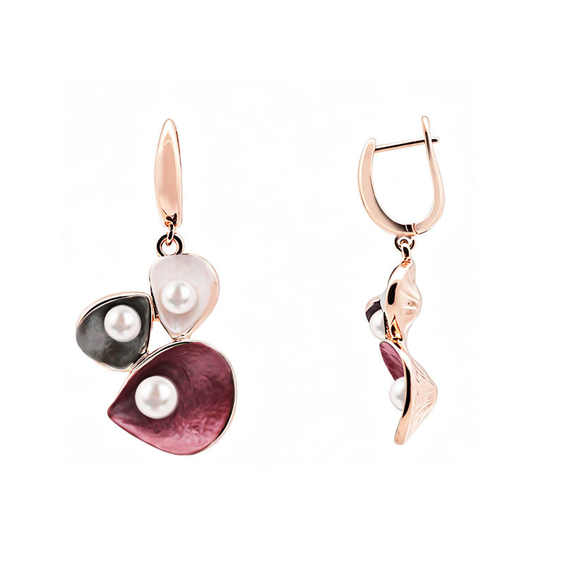 ORECCHINI PENDENTI TRE PETALI SMALTATI CON PERLE - SW2552C490