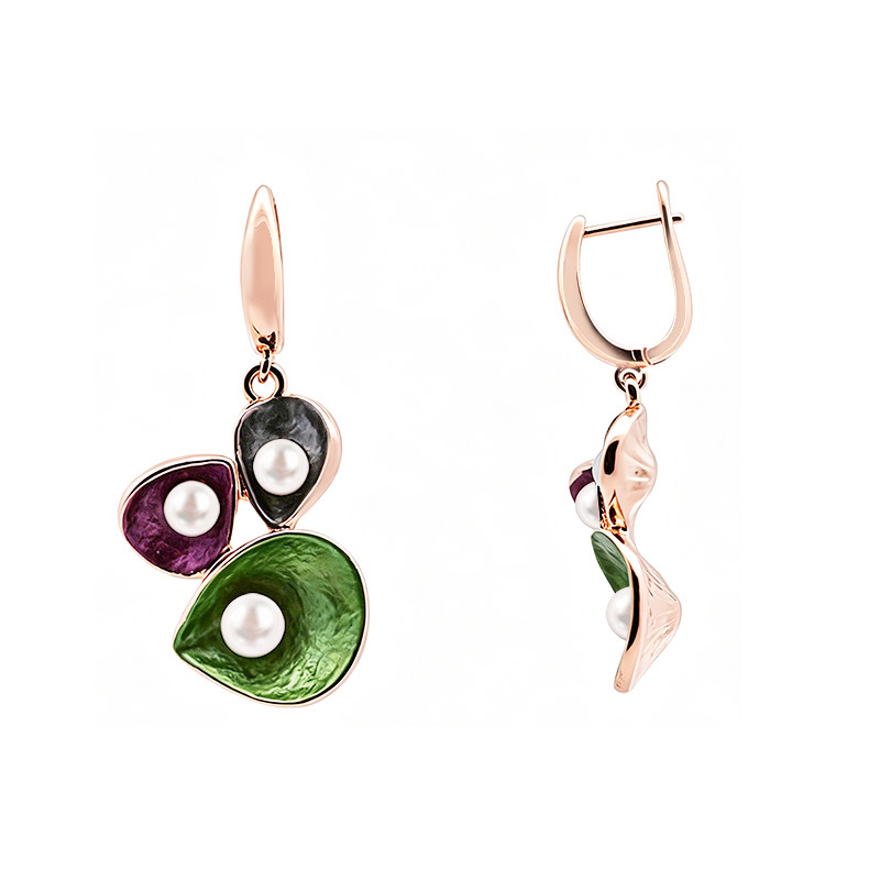 ORECCHINI PENDENTI TRE PETALI SMALTATI CON PERLE - SW2552C490
