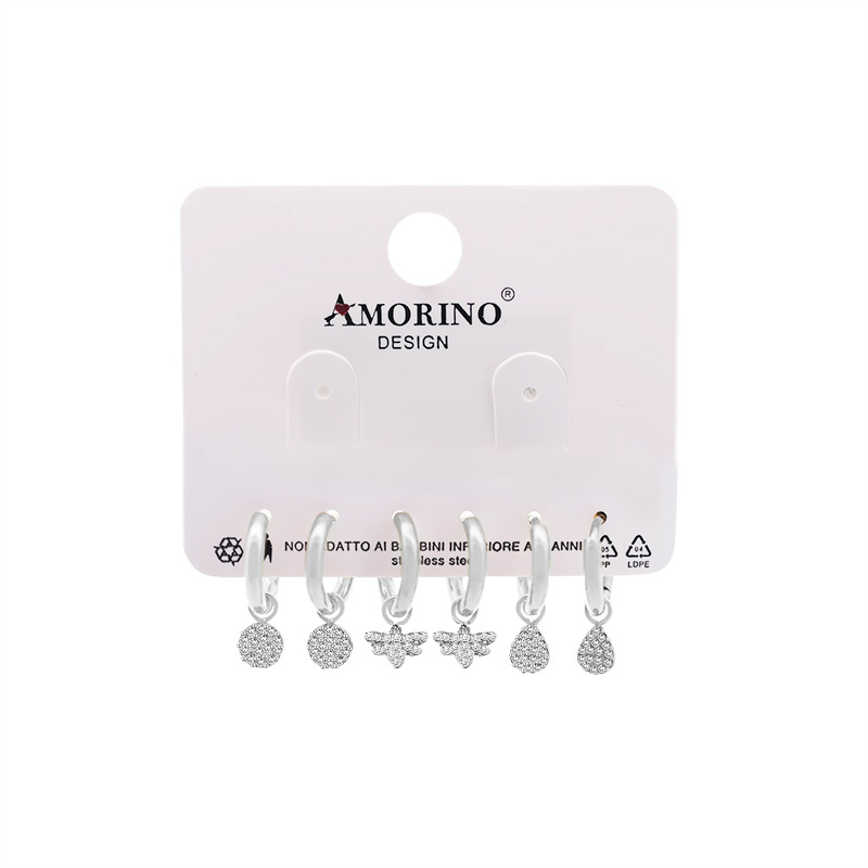 SET DI 6 ORECCHINI A CERCHIO CON PENDENTI E ZIRCONI PAVÉ - YC2452B668