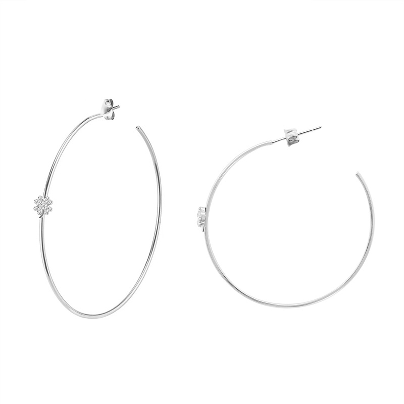 ORECCHINI A CERCHIO GRANDE SOTTILE CON QUADRIFOGLIO IN STRASS - YC2460B653