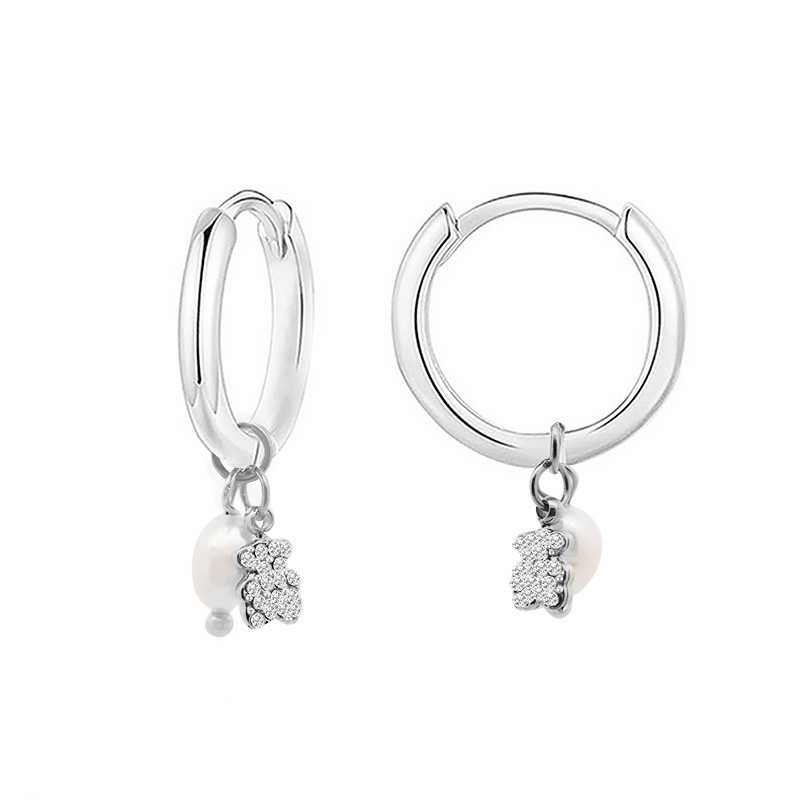 ORECCHINI A CERCHIO CON PERLA E ORSETTO STRASS - YC2464B682