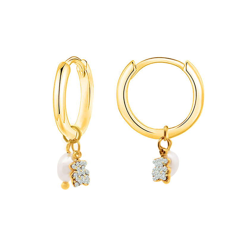 ORECCHINI A CERCHIO CON PERLA E ORSETTO STRASS - YC2464B682