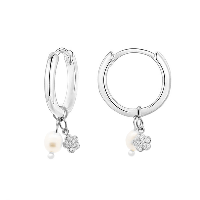 ORECCHINI A CERCHIO CON PERLA E FIORE STRASS - YC2464B684 ORECCHINI A CERCHIO CON PERLA E FIORE STRASS - YC2464B684