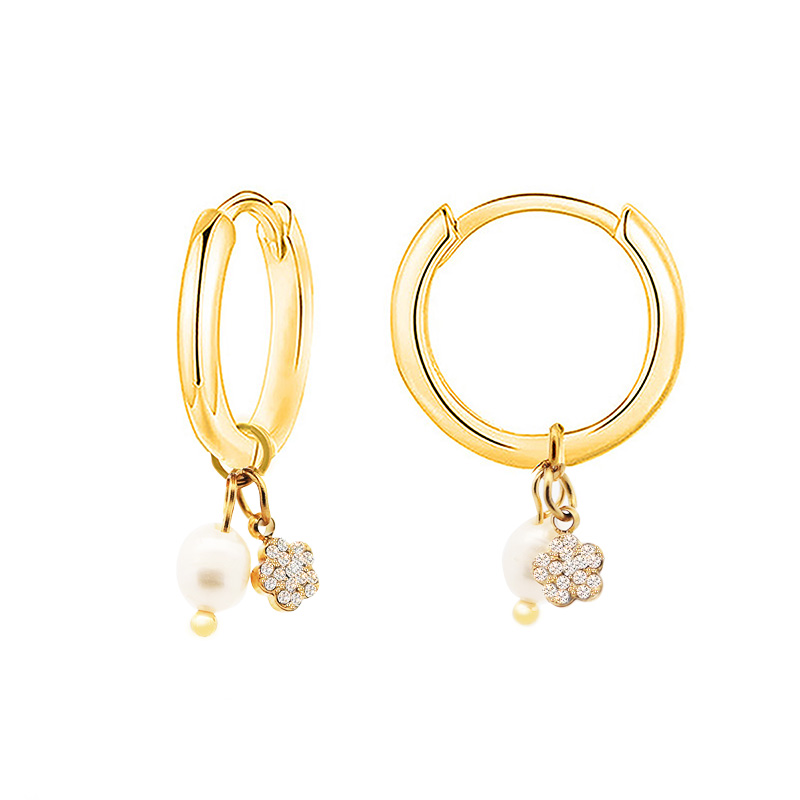 ORECCHINI A CERCHIO CON PERLA E FIORE STRASS - YC2464B684 ORECCHINI A CERCHIO CON PERLA E FIORE STRASS - YC2464B684
