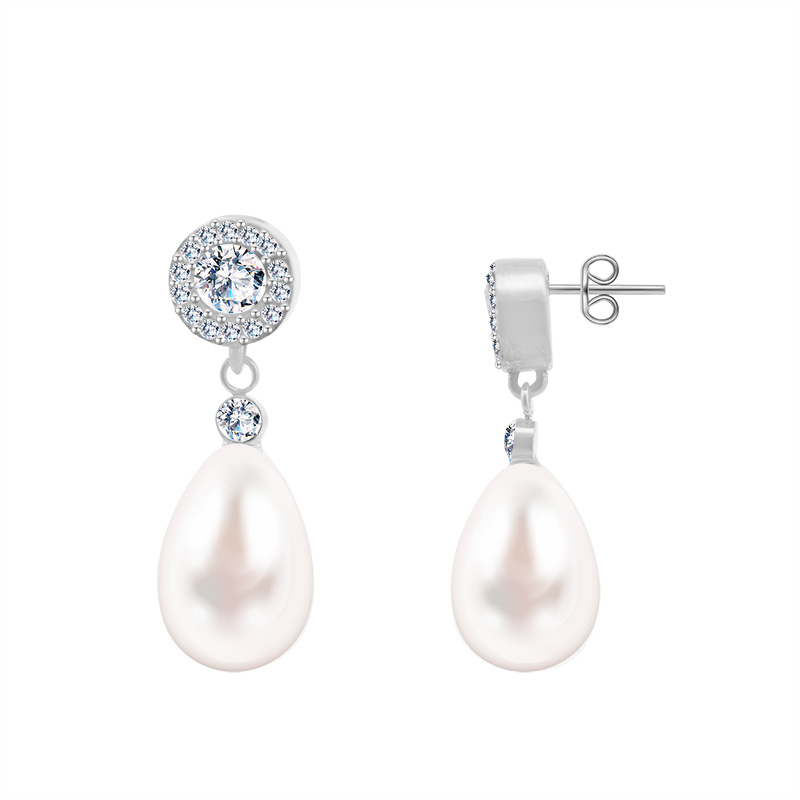 ORECCHINI PENDENTI CON ZIRCONE ROTONDO E PERLA - YC2468B954