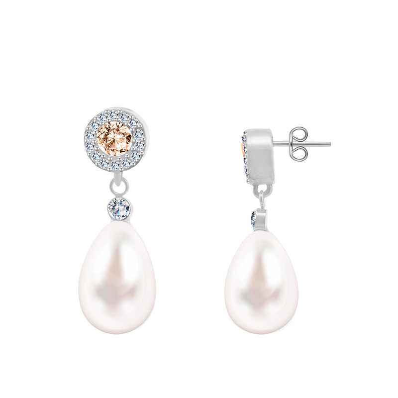 ORECCHINI PENDENTI CON ZIRCONE ROTONDO E PERLA - YC2468B954