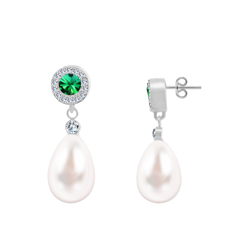 ORECCHINI PENDENTI CON ZIRCONE ROTONDO E PERLA - YC2468B954