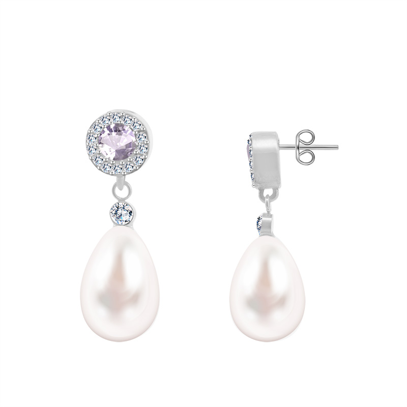 ORECCHINI PENDENTI CON ZIRCONE ROTONDO E PERLA - YC2468B954