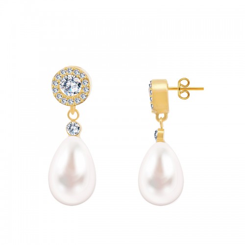 ORECCHINI PENDENTI CON ZIRCONE ROTONDO E PERLA - YC2468B954