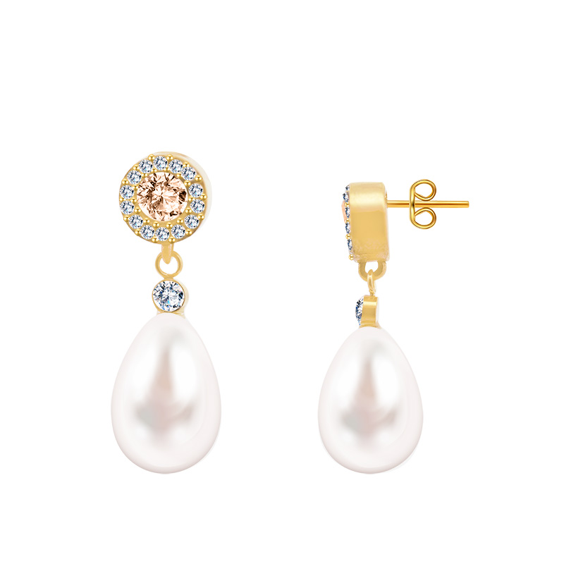 ORECCHINI PENDENTI CON ZIRCONE ROTONDO E PERLA - YC2468B954