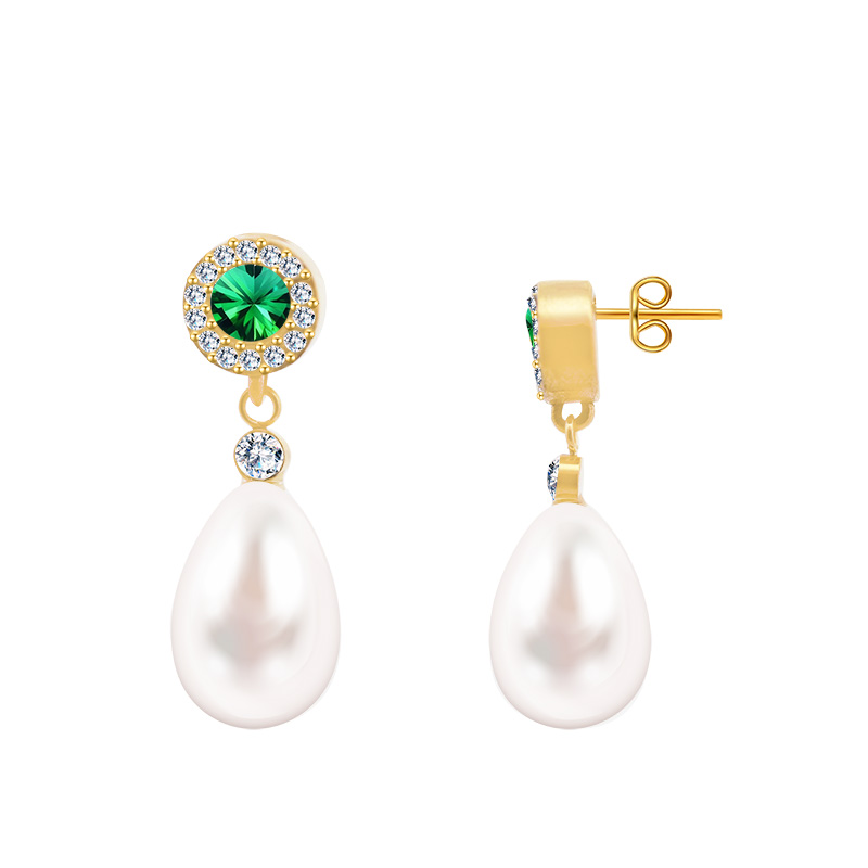 ORECCHINI PENDENTI CON ZIRCONE ROTONDO E PERLA - YC2468B954