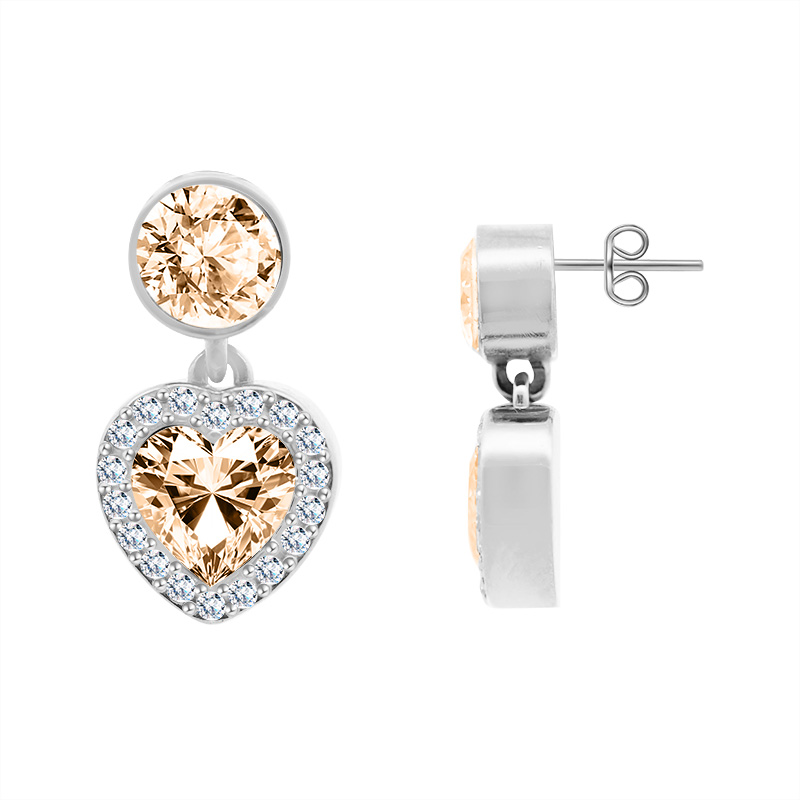 ORECCHINI PENDENTI CON ZIRCONI ROTONDI E CUORI - YC2476B960