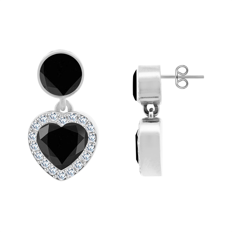 ORECCHINI PENDENTI CON ZIRCONI ROTONDI E CUORI - YC2476B960