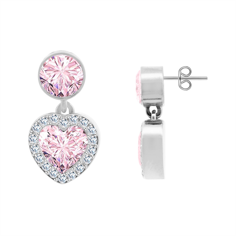 ORECCHINI PENDENTI CON ZIRCONI ROTONDI E CUORI - YC2476B960