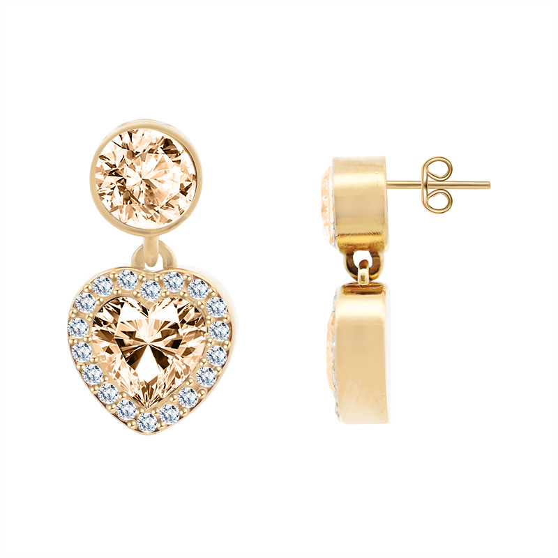 ORECCHINI PENDENTI CON ZIRCONI ROTONDI E CUORI - YC2476B960