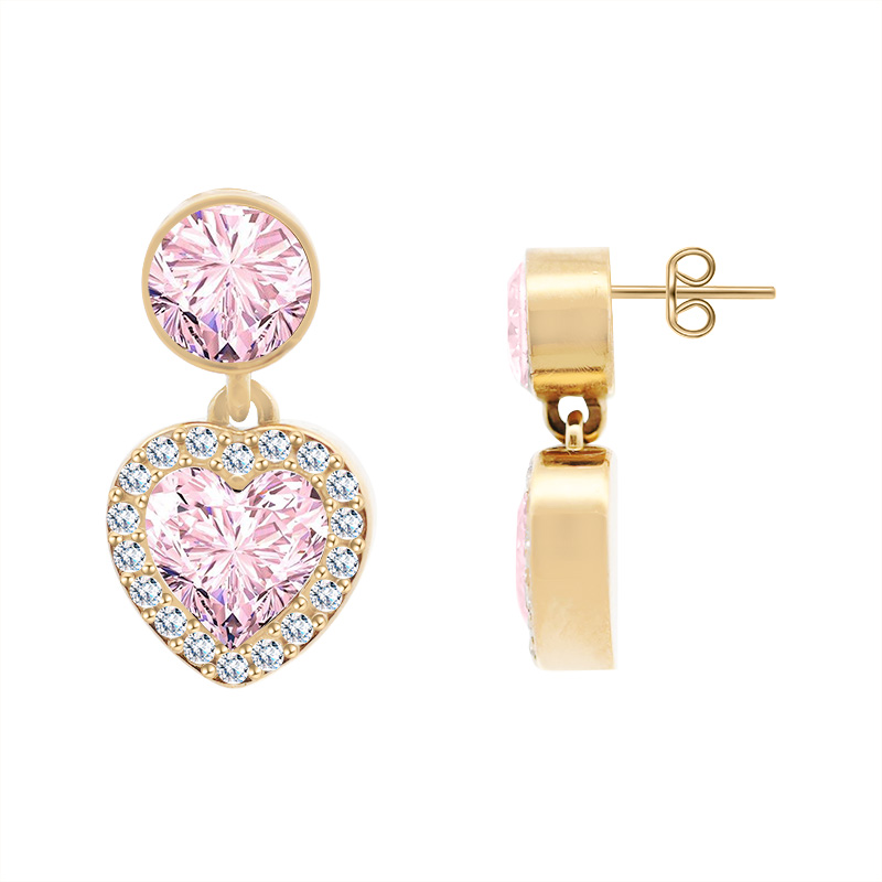 ORECCHINI PENDENTI CON ZIRCONI ROTONDI E CUORI - YC2476B960