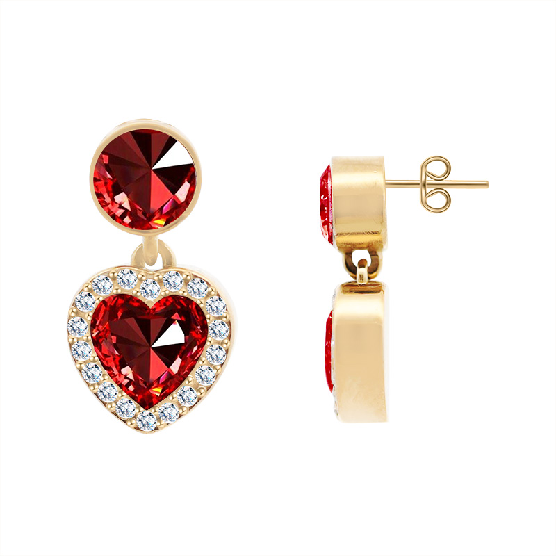 ORECCHINI PENDENTI CON ZIRCONI ROTONDI E CUORI - YC2476B960