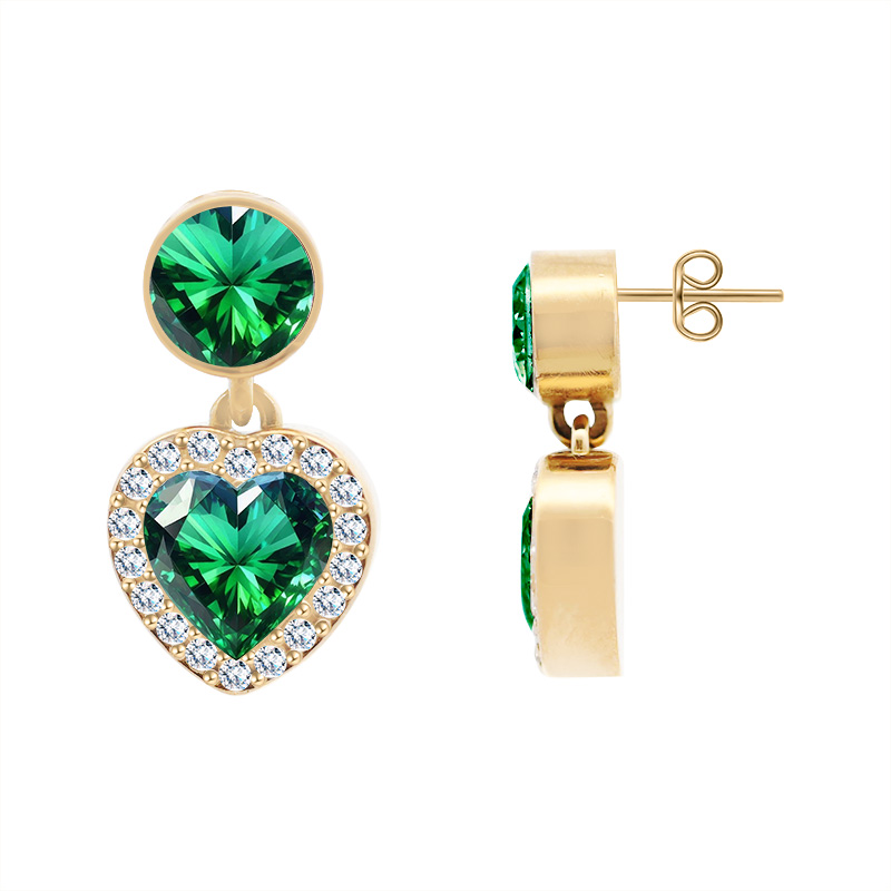 ORECCHINI PENDENTI CON ZIRCONI ROTONDI E CUORI - YC2476B960