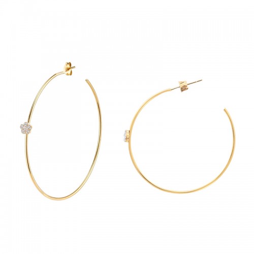 ORECCHINI A CERCHIO GRANDE SOTTILE CON FIORE IN STRASS - YC2480B652