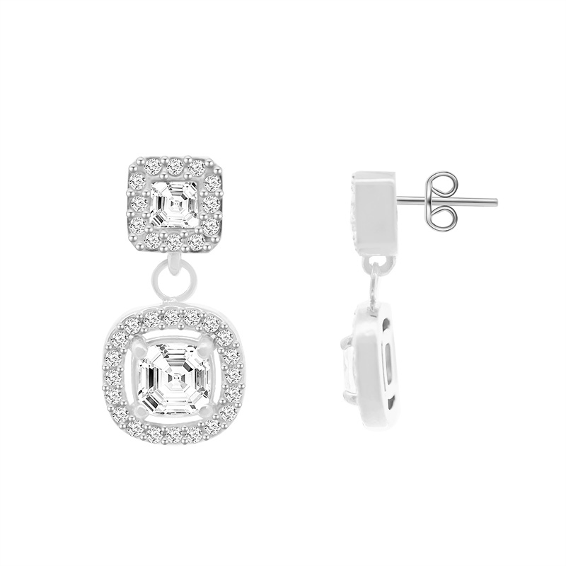 ORECCHINI PENDENTI CON ZIRCONI QUADRATI DOPPI - YC2480B958