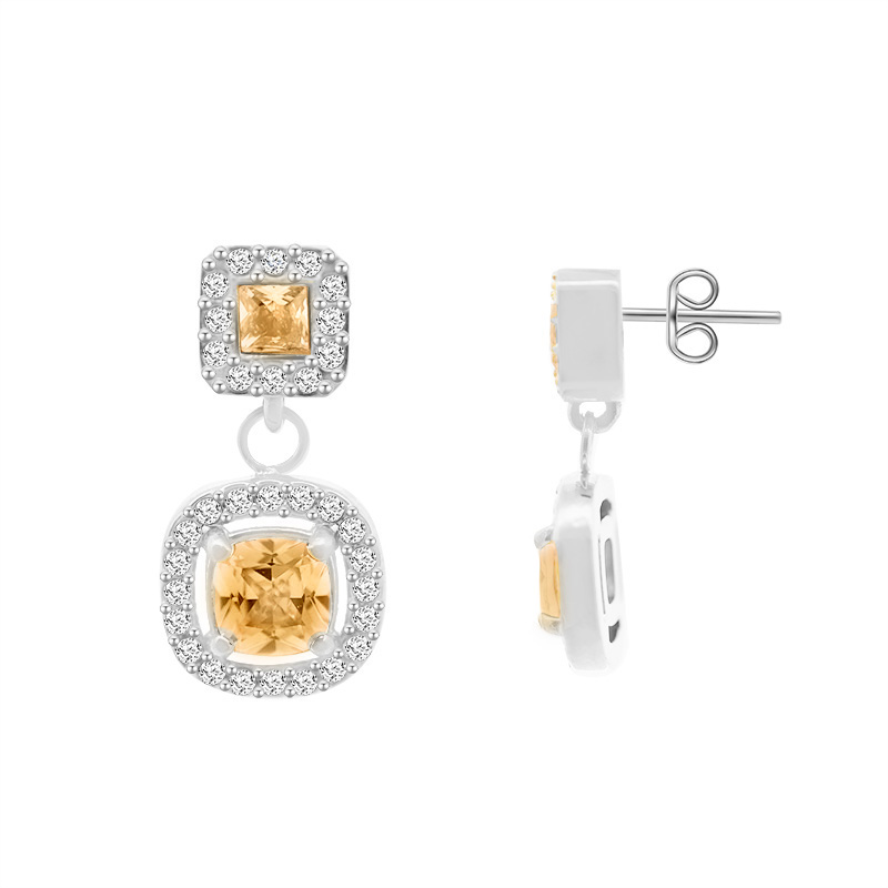 ORECCHINI PENDENTI CON ZIRCONI QUADRATI DOPPI - YC2480B958