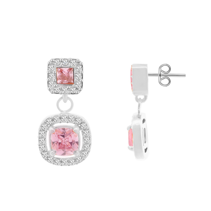 ORECCHINI PENDENTI CON ZIRCONI QUADRATI DOPPI - YC2480B958