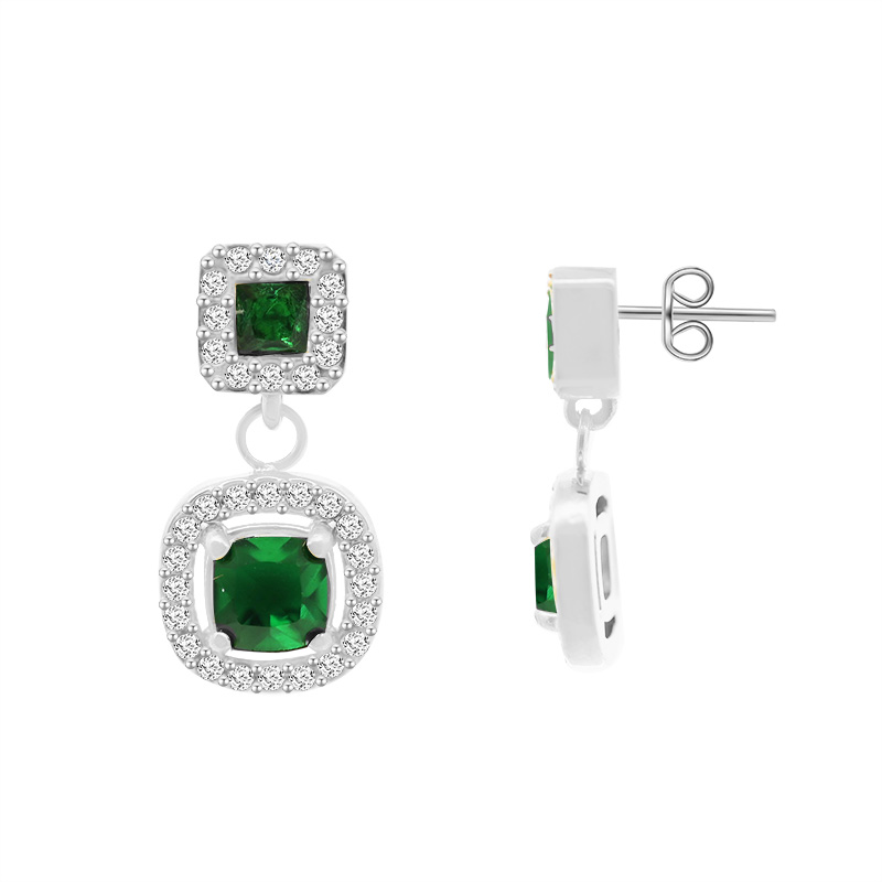 ORECCHINI PENDENTI CON ZIRCONI QUADRATI DOPPI - YC2480B958